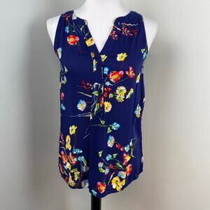 Anthropologie Antibes Blanc Navy Floral Sleeveless Blouse Tank Top Small